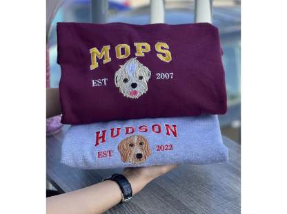 Custom Pet Embroidery Sweatshirt from Photo, Personalized Dog Embroidered Sweatshirt, Pet Face Sweatshirt, Crewneck, Tee or Hoodie-ilovevango