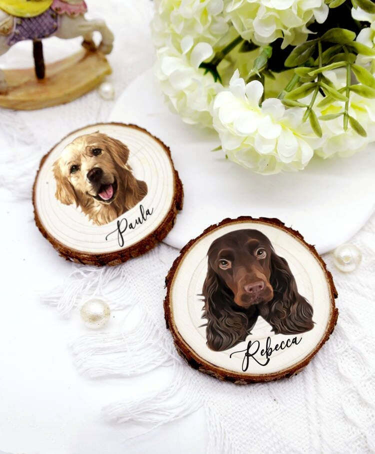 Custom Pet Portrait Wood Slice Decoration Ornament | Rustic Pet Wood Slice | Pet Photo with the Wood Slice | Dog Cat Memorial Gift-ilovevango