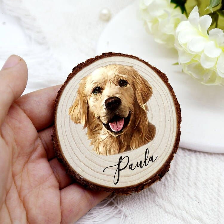 Custom Pet Portrait Wood Slice Decoration Ornament | Rustic Pet Wood Slice | Pet Photo with the Wood Slice | Dog Cat Memorial Gift-ilovevango