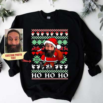 Custom Photo Face Christmas Sweatshirt, Custom Santa Sweatshirt for Christmas, Custom Text Sweatshirt Ugly Christmas Sweater with Picture-ilovevango