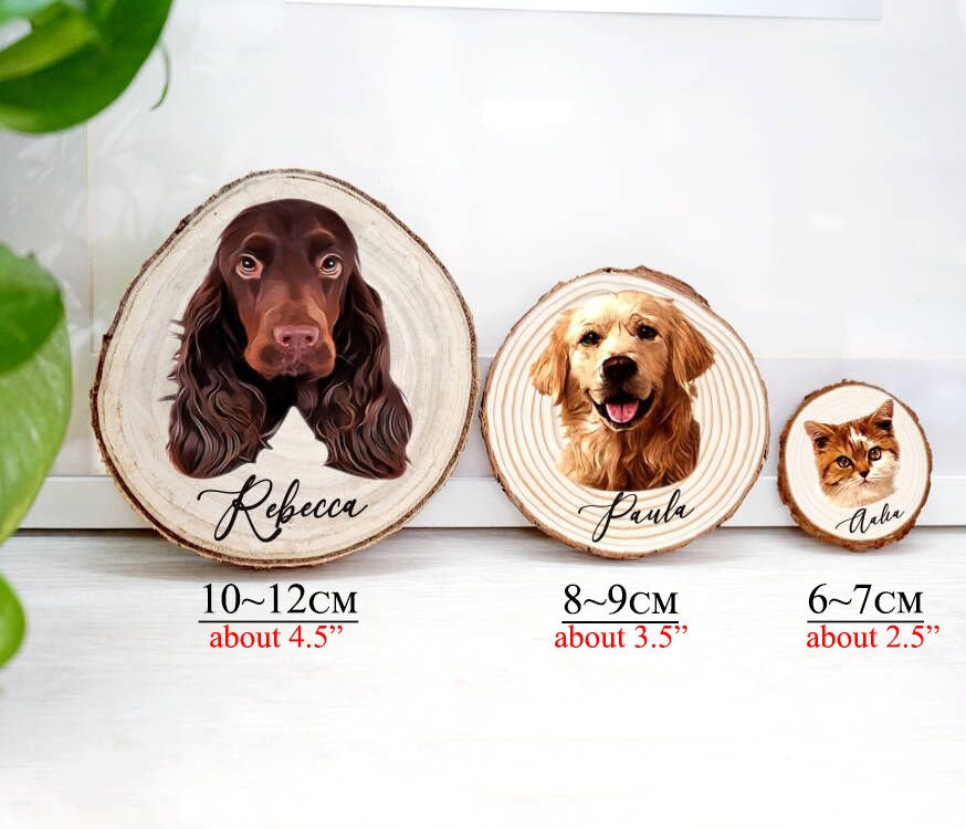 Custom Pet Portrait Wood Slice Decoration Ornament | Rustic Pet Wood Slice | Pet Photo with the Wood Slice | Dog Cat Memorial Gift-ilovevango