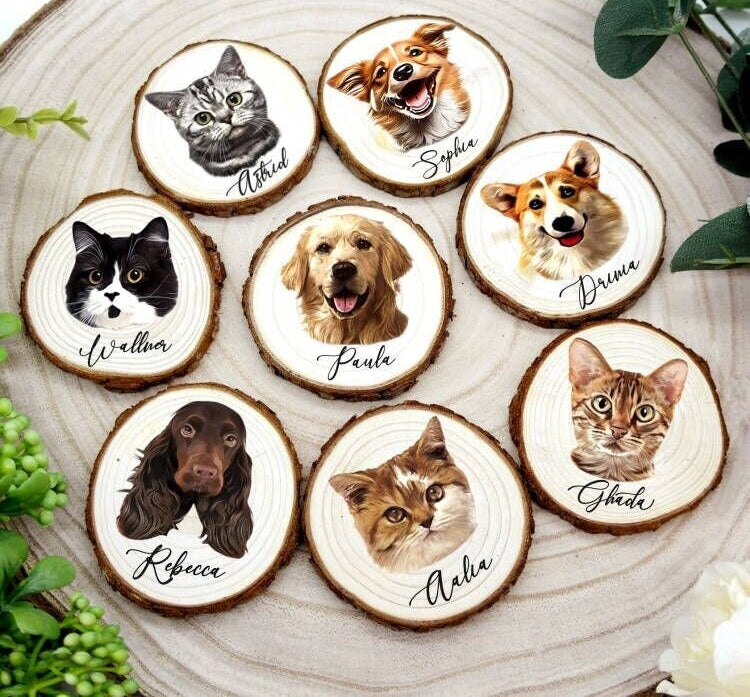 Custom Pet Portrait Wood Slice Decoration Ornament | Rustic Pet Wood Slice | Pet Photo with the Wood Slice | Dog Cat Memorial Gift-ilovevango