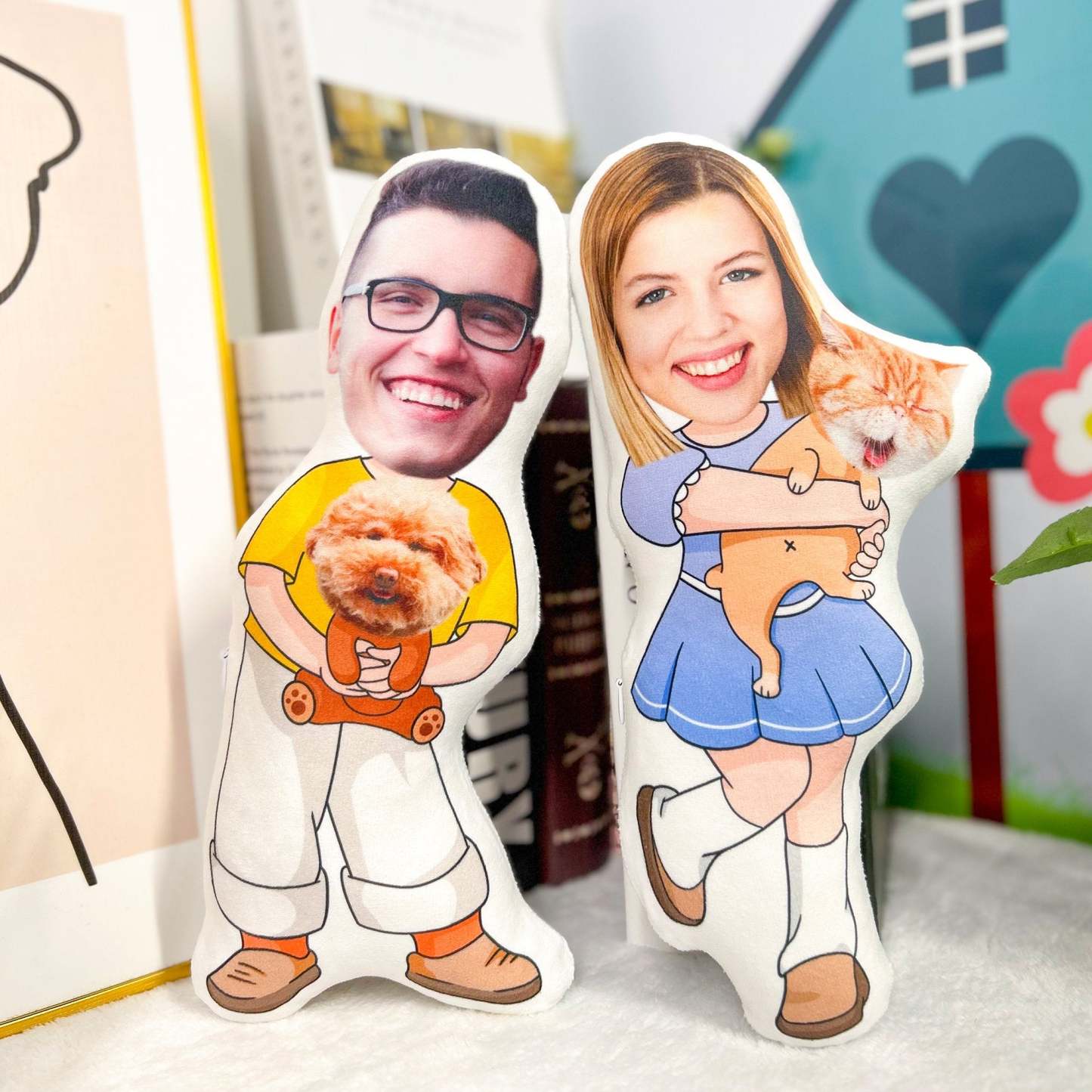 Custom owner and pet photo gift, Human and dog face pillow, Cat photo pillow, Dog image pillow,Cartoon face doll cushion,Gift for pet owner-ilovevango