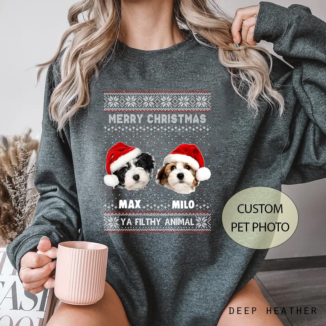Custom Pet Photo Christmas Sweatshrit, Animal Sweatshirt, Custom Ugly Christmas Sweatshirt, Custom Dog Pet Christmas Sweatshirt-ilovevango