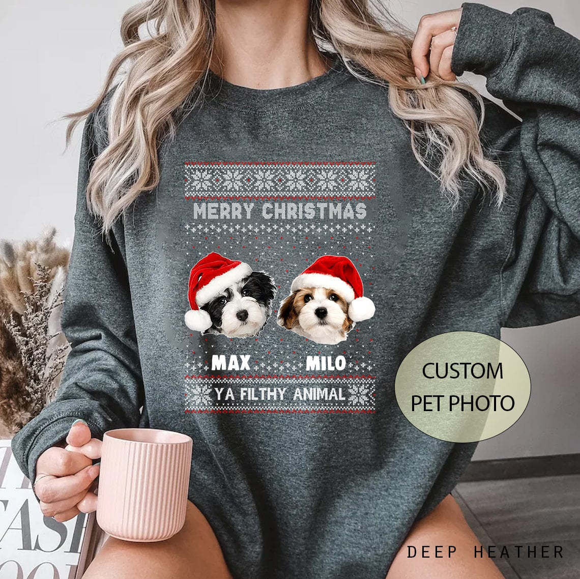 Custom Pet Photo Christmas Sweatshrit, Animal Sweatshirt, Custom Ugly Christmas Sweatshirt, Custom Dog Pet Christmas Sweatshirt-ilovevango
