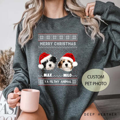Custom Pet Photo Christmas Sweatshrit, Animal Sweatshirt, Custom Ugly Christmas Sweatshirt, Custom Dog Pet Christmas Sweatshirt-ilovevango