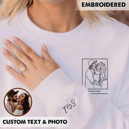 Custom Embroidered Portrait From Photo Sweatshirt, Custom Embroidery Couple Sweatshirt, Custom Couple Sweatshirt, Gift For Him, Gift For Her-ilovevango