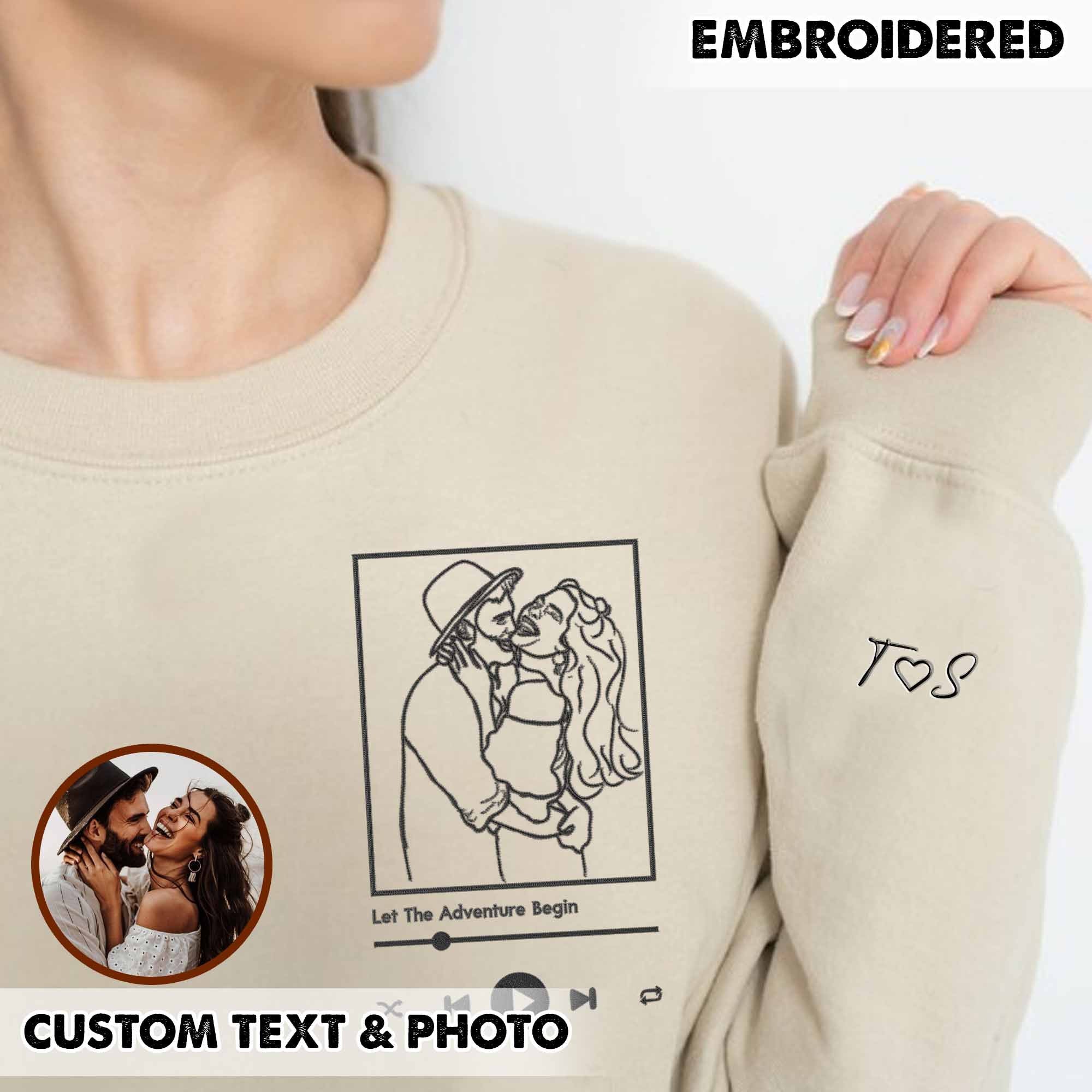 Custom Embroidered Portrait From Photo Sweatshirt, Custom Embroidery Couple Sweatshirt, Custom Couple Sweatshirt, Gift For Him, Gift For Her-ilovevango