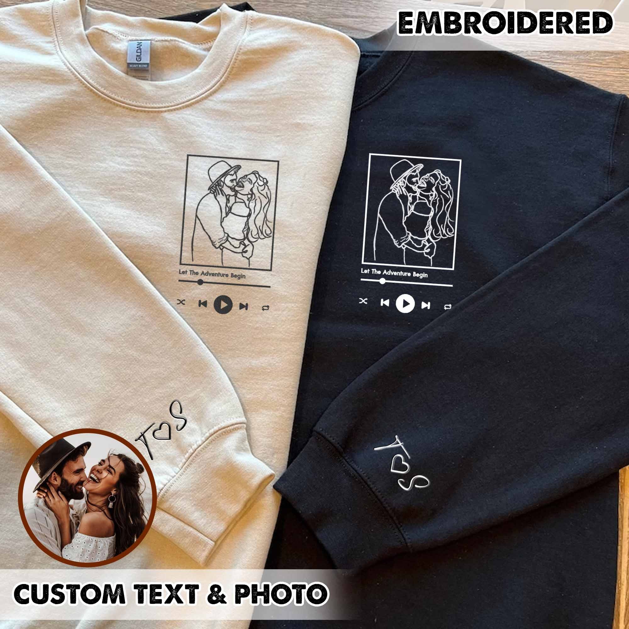 Custom Embroidered Portrait From Photo Sweatshirt, Custom Embroidery Couple Sweatshirt, Custom Couple Sweatshirt, Gift For Him, Gift For Her-ilovevango