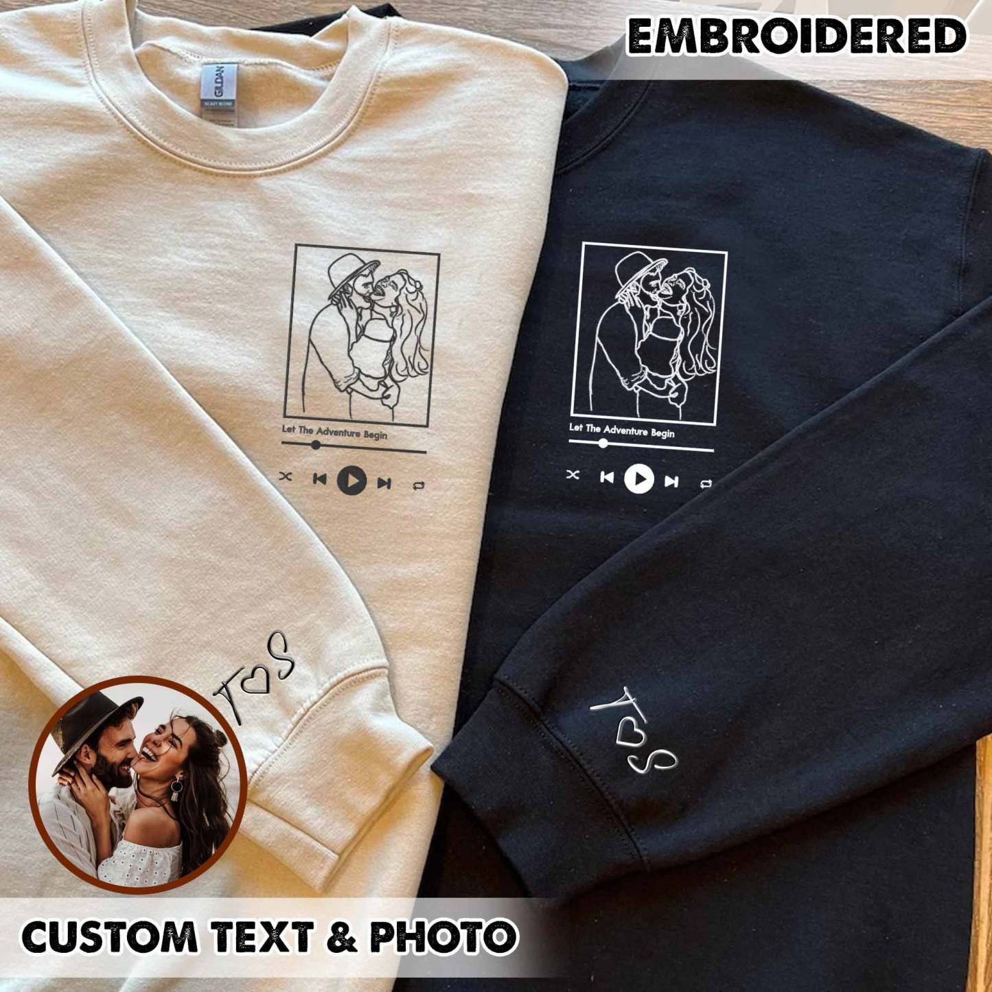Custom Embroidered Portrait From Photo Sweatshirt, Custom Embroidery Couple Sweatshirt, Custom Couple Sweatshirt, Gift For Him, Gift For Her-ilovevango
