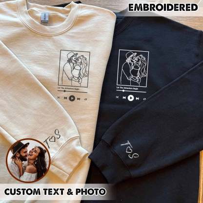 Custom Embroidered Portrait From Photo Sweatshirt, Custom Embroidery Couple Sweatshirt, Custom Couple Sweatshirt, Gift For Him, Gift For Her-ilovevango