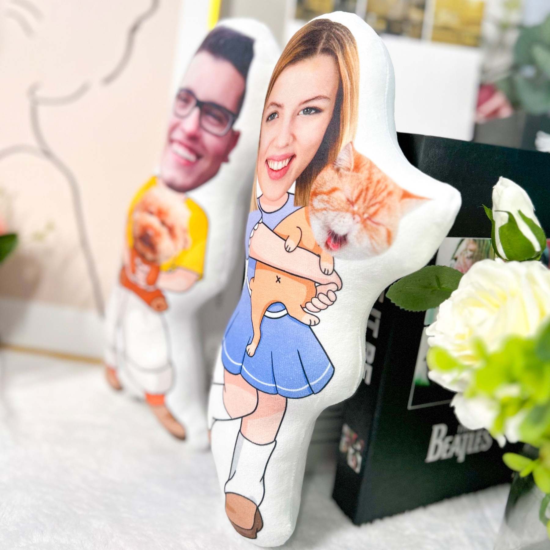 Custom owner and pet photo gift, Human and dog face pillow, Cat photo pillow, Dog image pillow,Cartoon face doll cushion,Gift for pet owner-ilovevango