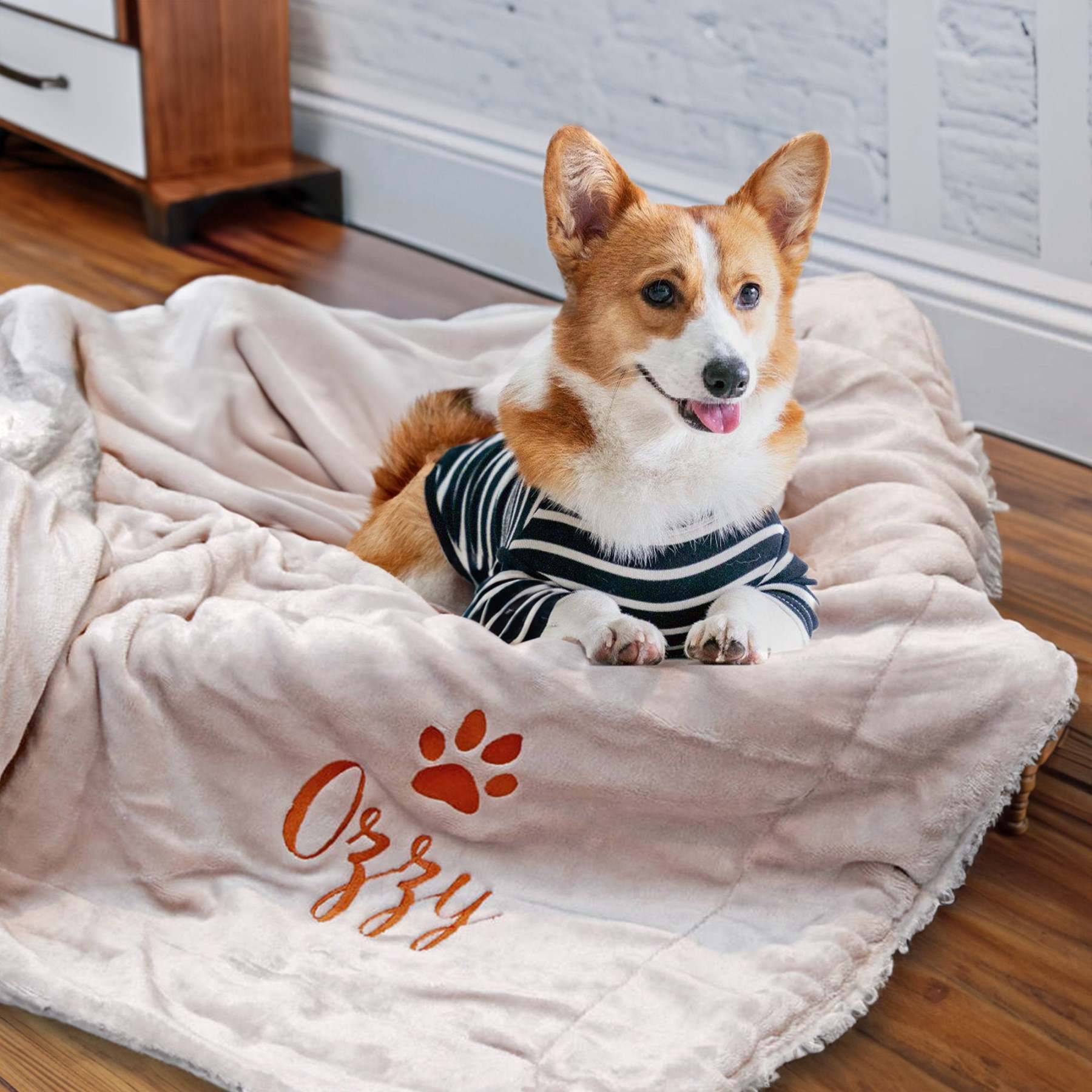 Personalized Pet Name Blanket for Dog, Custom Name Dog Blanket, Thick Fleece Pet Blanket, Paw Print Blanket, Embroiderd Dog Name Blanket-ilovevango
