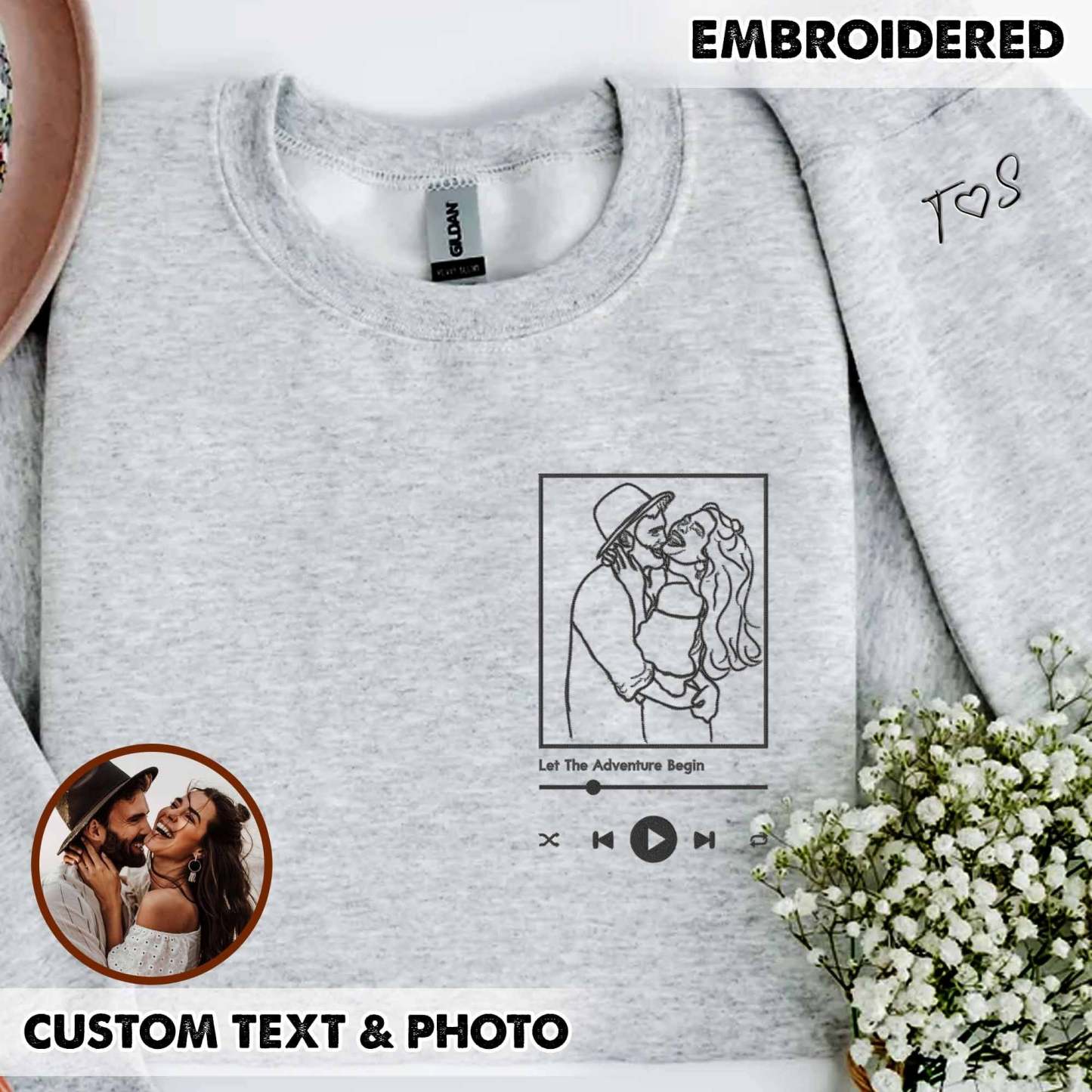 Custom Embroidered Portrait From Photo Sweatshirt, Custom Embroidery Couple Sweatshirt, Custom Couple Sweatshirt, Gift For Him, Gift For Her-ilovevango