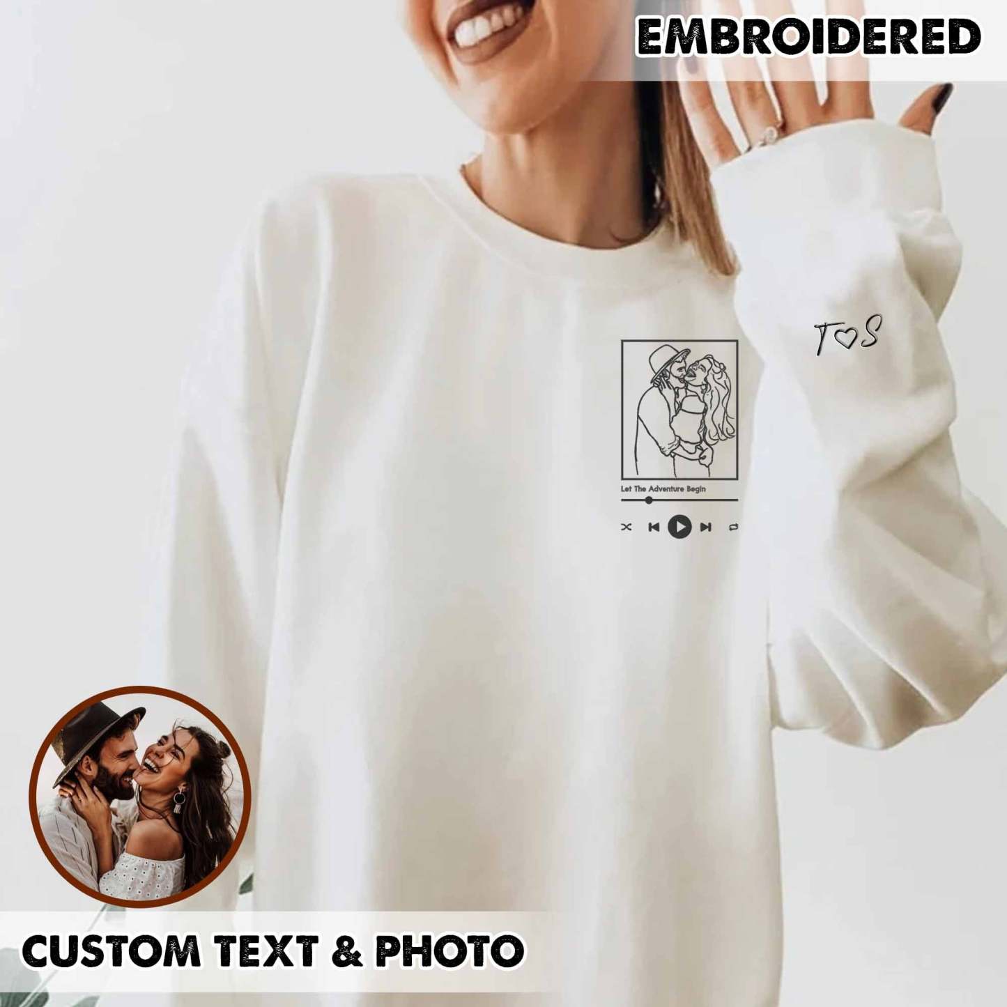 Custom Embroidered Portrait From Photo Sweatshirt, Custom Embroidery Couple Sweatshirt, Custom Couple Sweatshirt, Gift For Him, Gift For Her-ilovevango