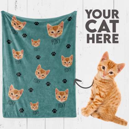 Personalized Cat Blanket, Cat Lover Gift, Custom Photo Blanket, Pet Photo Blanket, Photo Blanket Customized, Cat Dad Gift, Cat Mom Gift-ilovevango