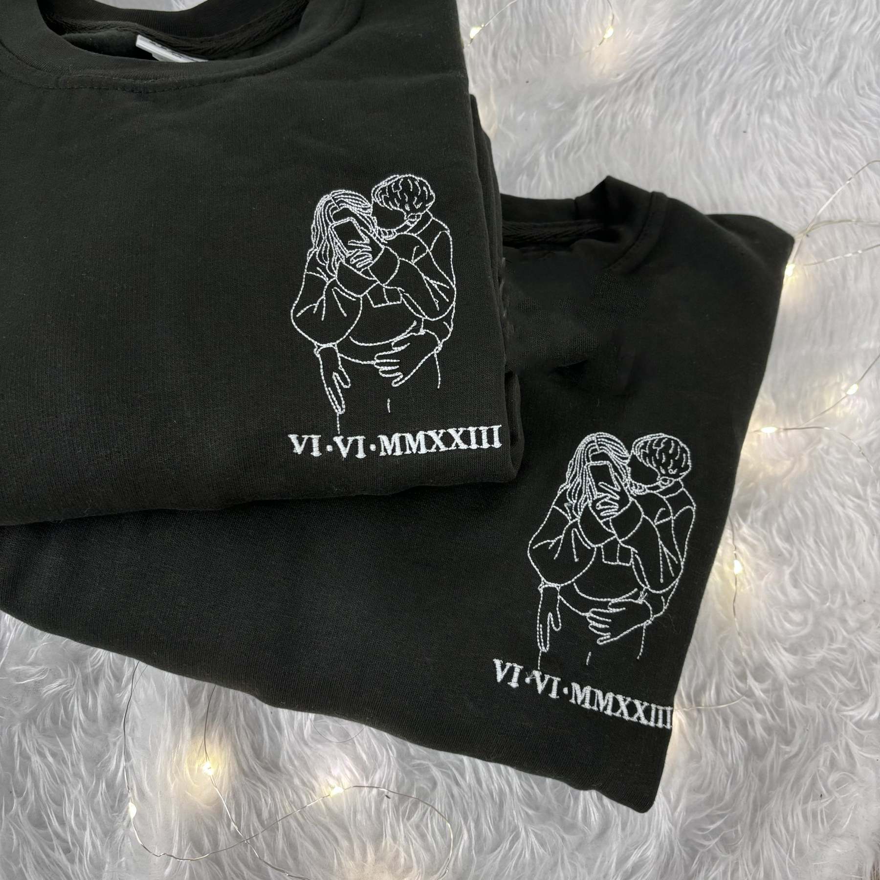 Custom embroidered portrait outline sweatshirt or hoodie, photo outline, boyfriend girlfriend his hers matching Christmas anniversary hoodie-ilovevango