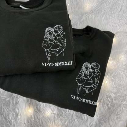 Custom embroidered portrait outline sweatshirt or hoodie, photo outline, boyfriend girlfriend his hers matching Christmas anniversary hoodie-ilovevango