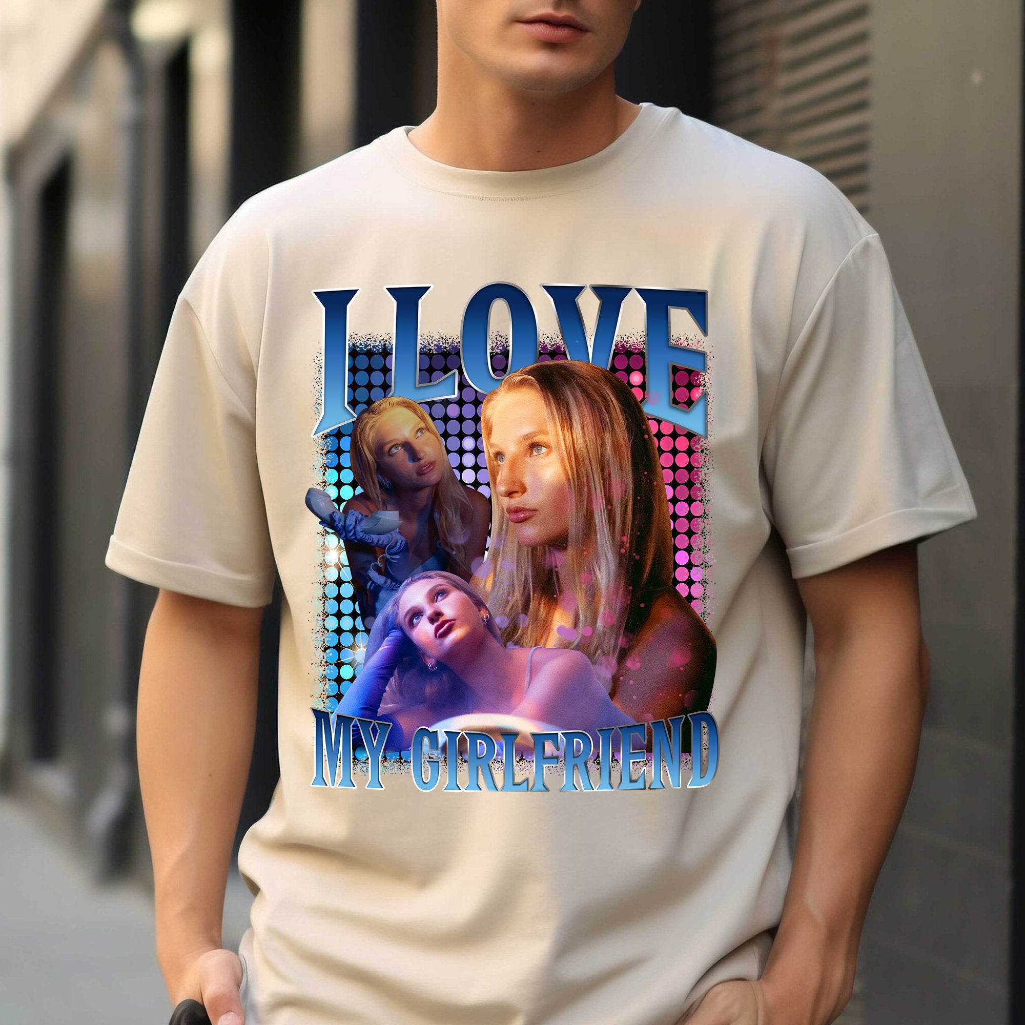 I Love My Girlfriend Custom Photo T-Shirt, Custom Bootleg T-Shirt, Valentines Shirt, Boyfriends Shirt, 90s Graphic Tee, Couples Shirt-ilovevango