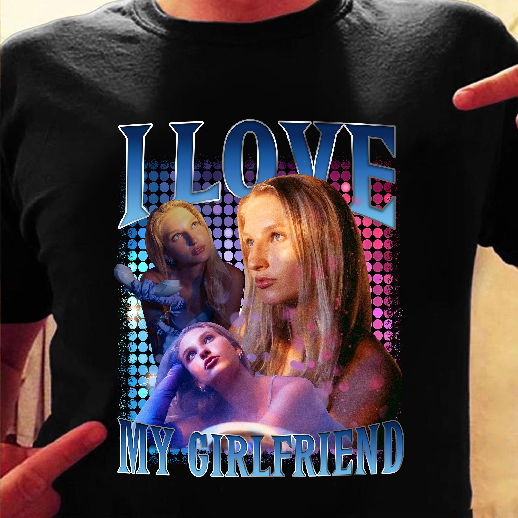 I Love My Girlfriend Custom Photo T-Shirt, Custom Bootleg T-Shirt, Valentines Shirt, Boyfriends Shirt, 90s Graphic Tee, Couples Shirt-ilovevango