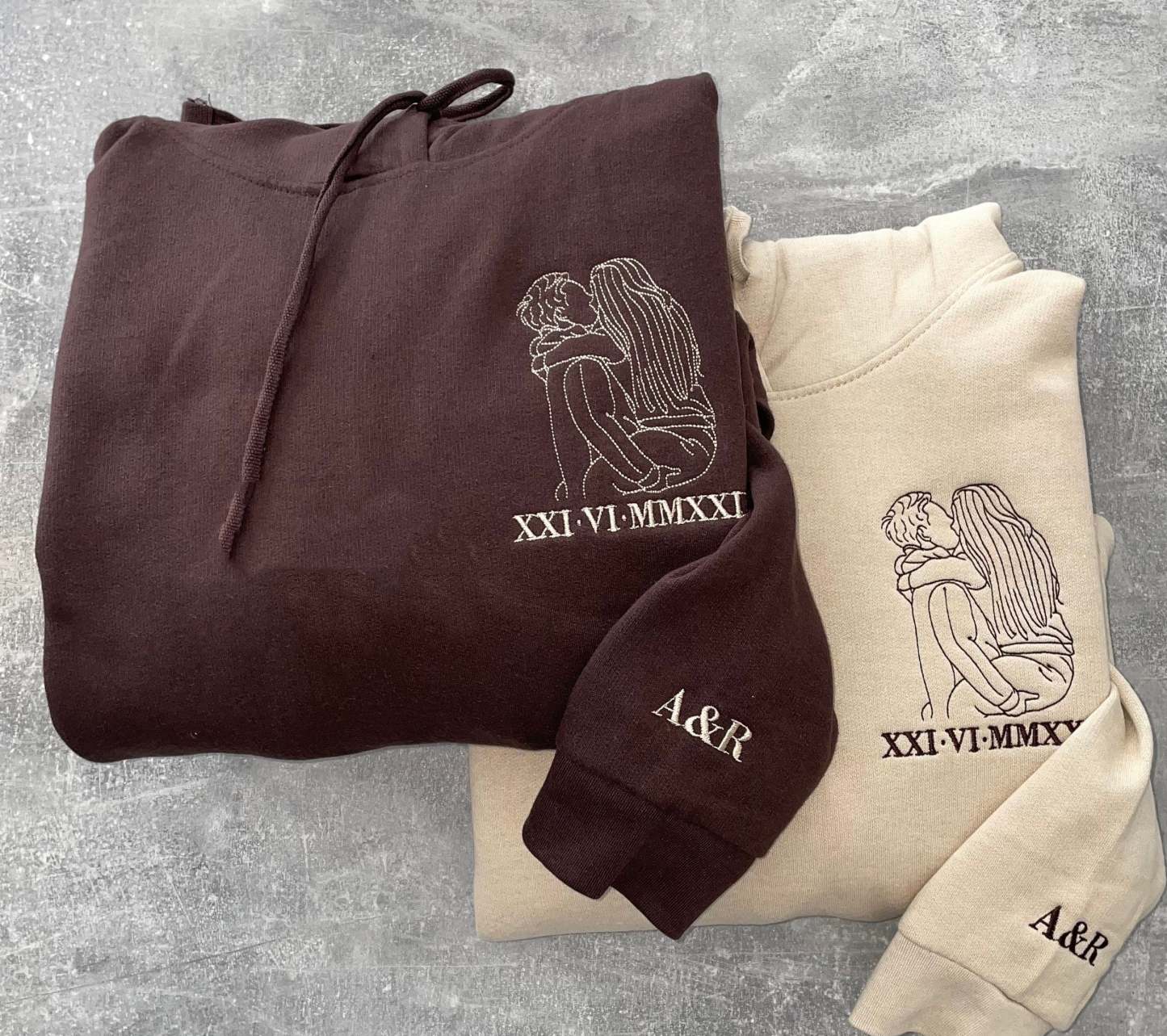 Custom embroidered portrait outline sweatshirt or hoodie, photo outline, boyfriend girlfriend his hers matching Christmas anniversary hoodie-ilovevango