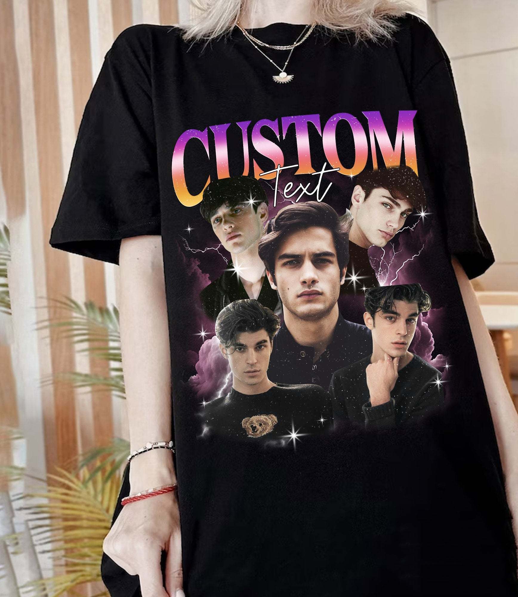 Custom Photo Couple T-shirt, Retro Collage Photo Shirt, 90s Retro Shirt, Personalized Girlfriend Boyfriend Shirt-ilovevango