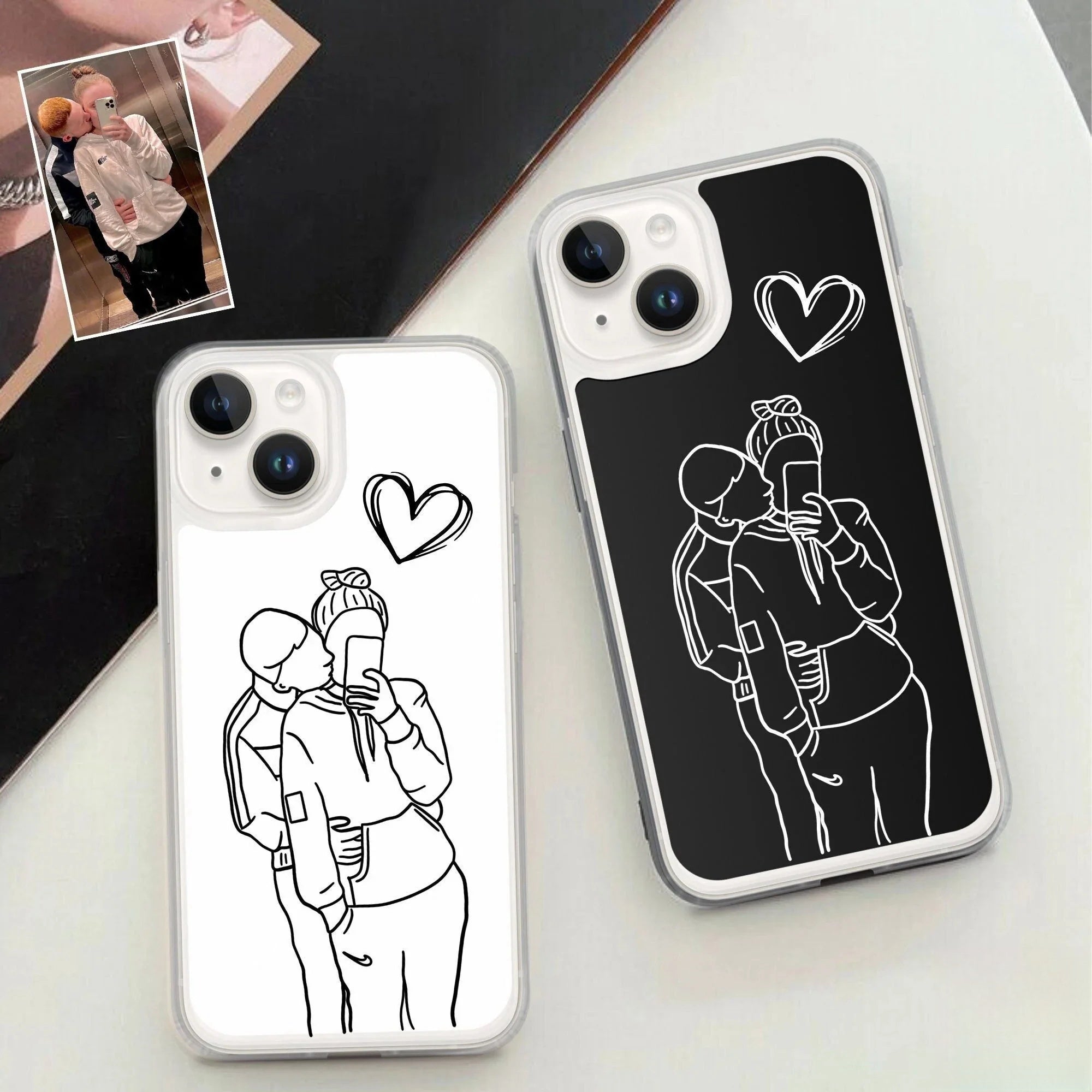 Custom Line Art iPhone Case - Personalized Gift for Him and Her - Unique Couple Portrait - Anniversary or Birthday Present iPhone cover-ilovevango