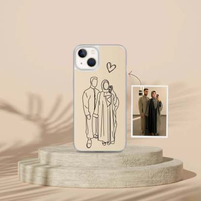 Custom Line Art iPhone Case - Personalized Gift for Him and Her - Unique Couple Portrait - Anniversary or Birthday Present iPhone cover-ilovevango