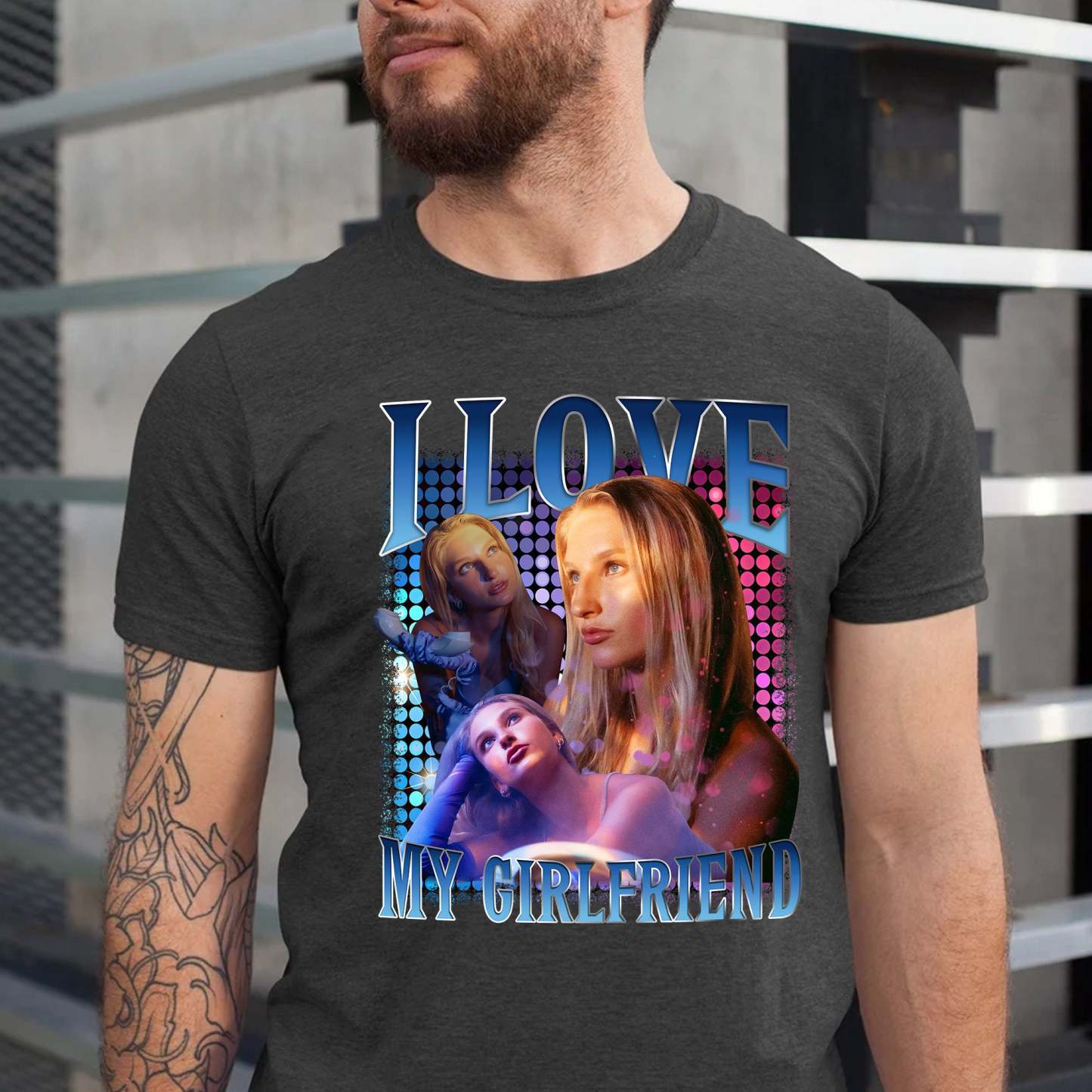 I Love My Girlfriend Custom Photo T-Shirt, Custom Bootleg T-Shirt, Valentines Shirt, Boyfriends Shirt, 90s Graphic Tee, Couples Shirt-ilovevango