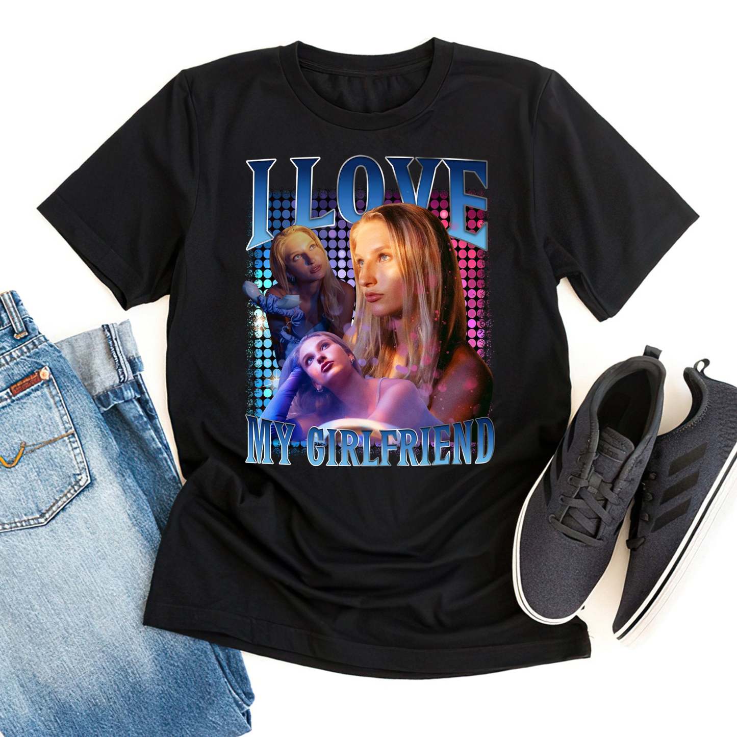 I Love My Girlfriend Custom Photo T-Shirt, Custom Bootleg T-Shirt, Valentines Shirt, Boyfriends Shirt, 90s Graphic Tee, Couples Shirt-ilovevango