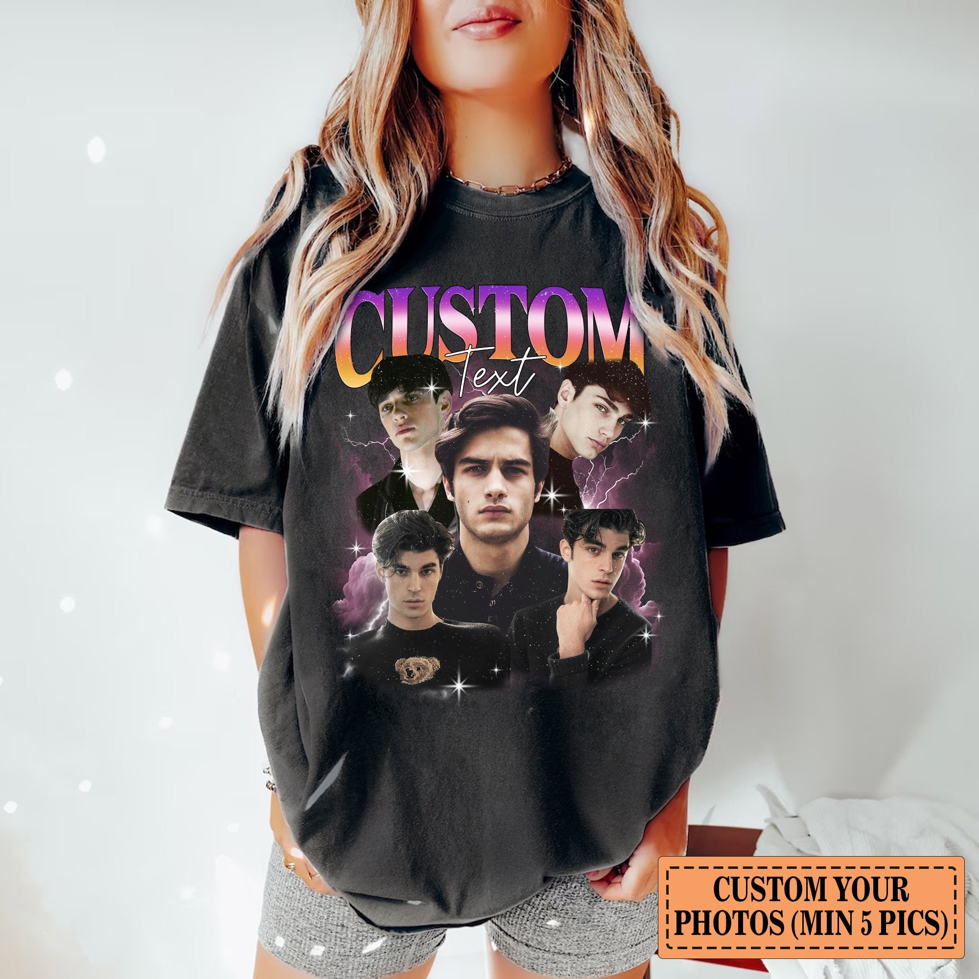Custom Photo Couple T-shirt, Retro Collage Photo Shirt, 90s Retro Shirt, Personalized Girlfriend Boyfriend Shirt-ilovevango
