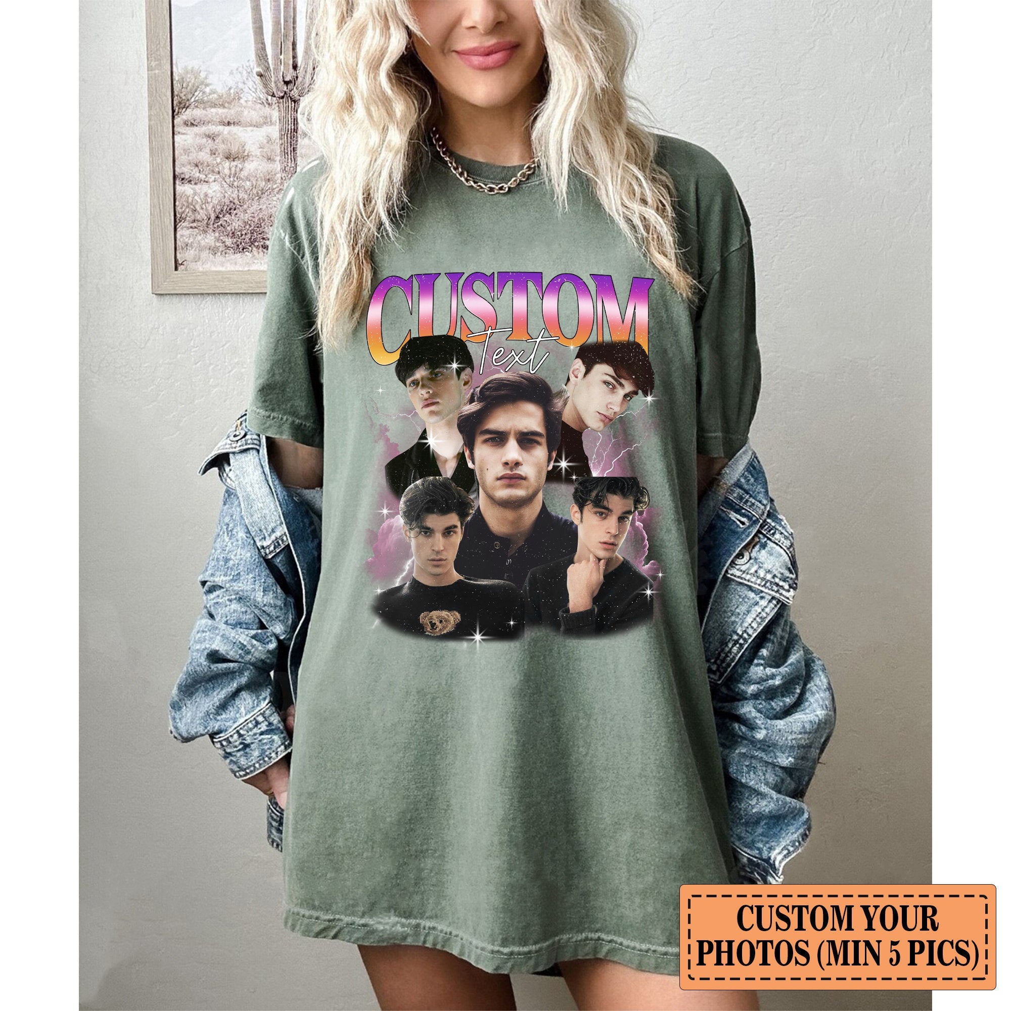 Custom Photo Couple T-shirt, Retro Collage Photo Shirt, 90s Retro Shirt, Personalized Girlfriend Boyfriend Shirt-ilovevango