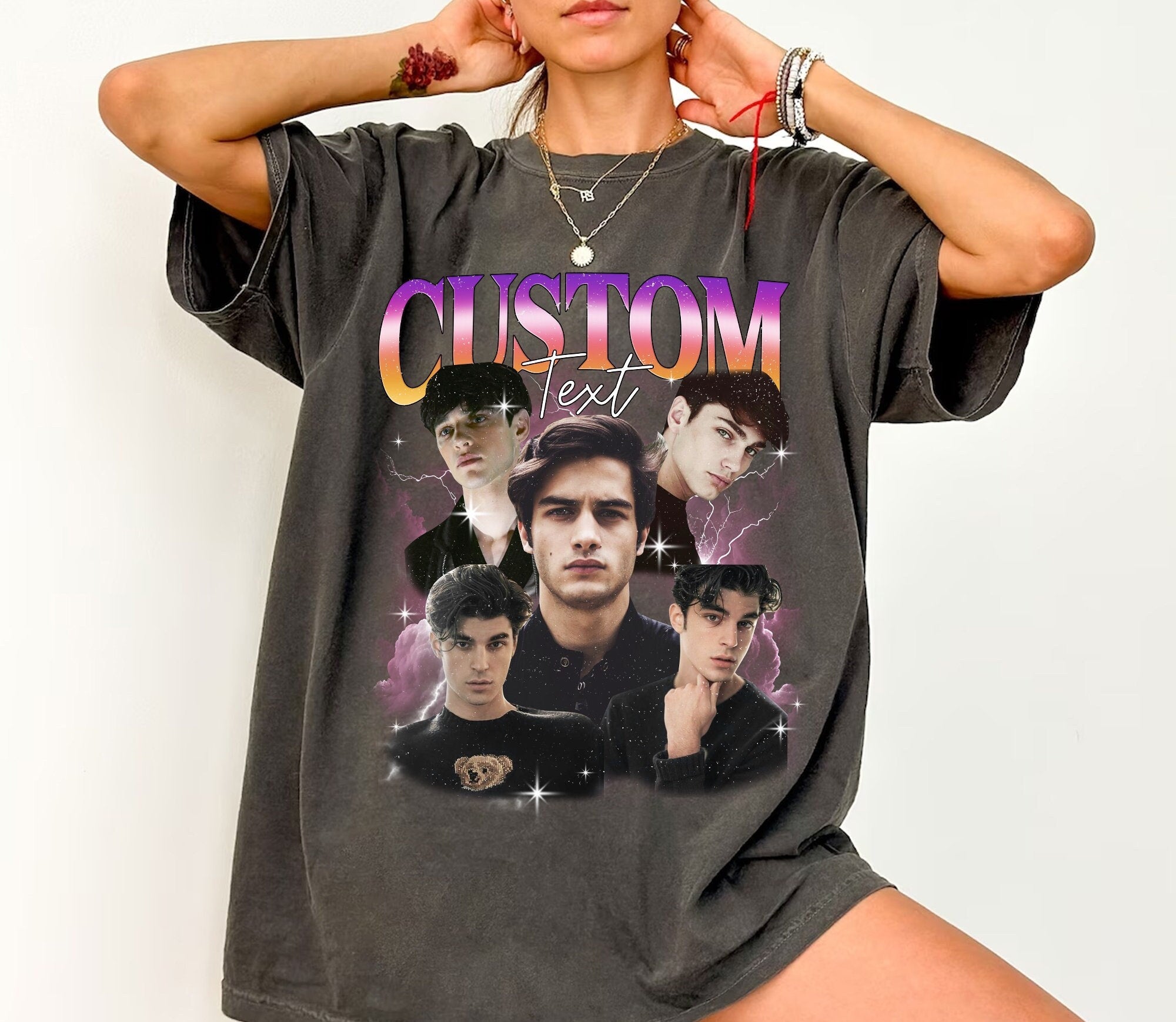 Custom Photo Couple T-shirt, Retro Collage Photo Shirt, 90s Retro Shirt, Personalized Girlfriend Boyfriend Shirt-ilovevango