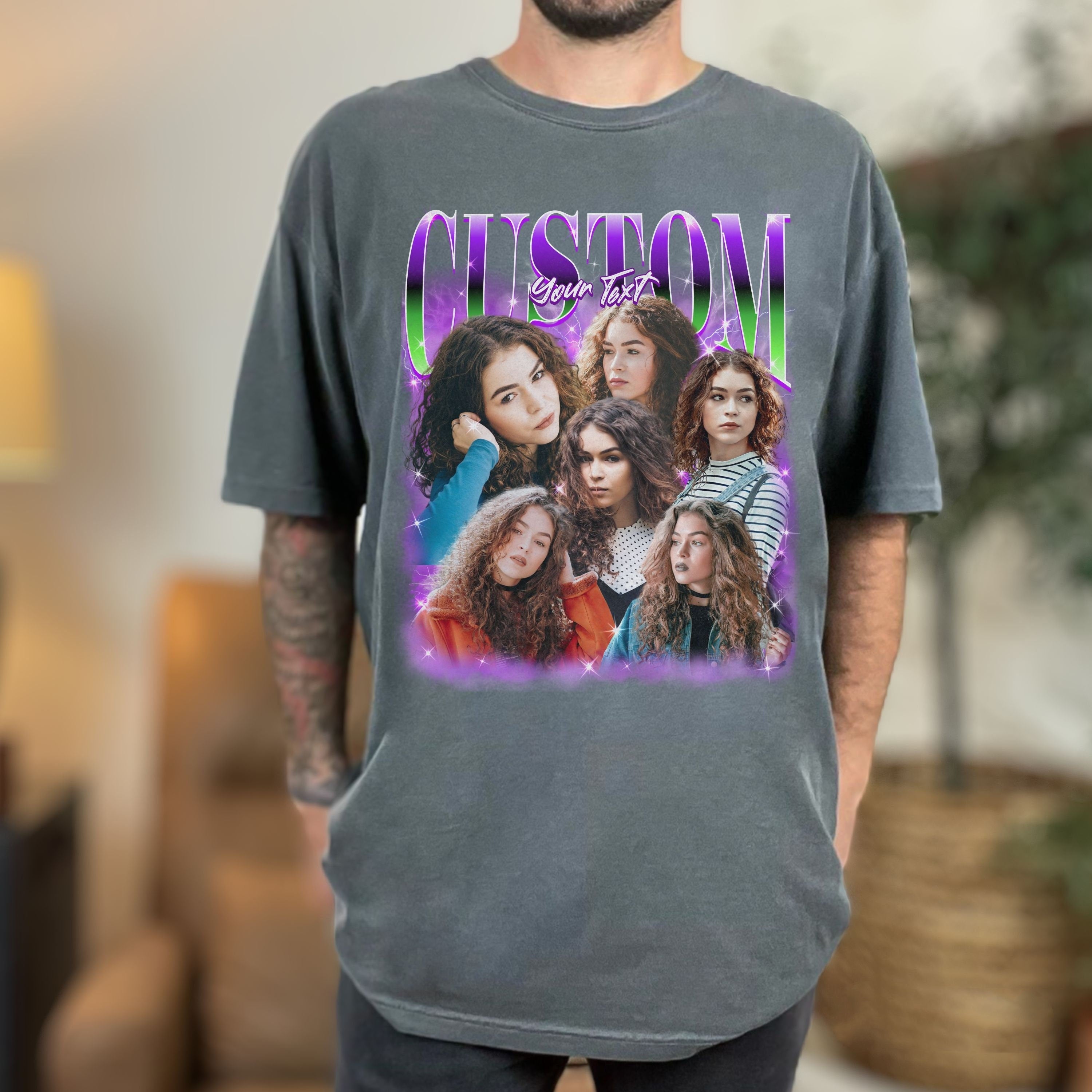 Custom 90s Bootleg Comfort Colors Shirt Personalized Name and Photo, Vintage Graphic Y2K Bootleg Rap Tee, Funny Boyfriend Girlfriend Tshirt-ilovevango