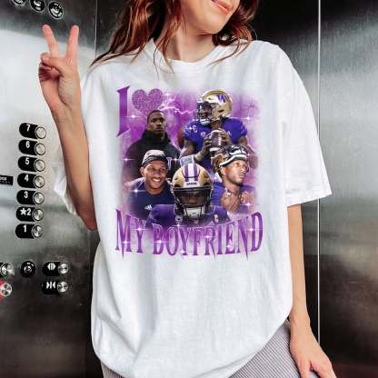 Custom Bootleg Rap Tee, I Love My Boyfriend Custom Photo Shirt, 90s Graphic Tee, I Heart My Boyfriend Shirt, Girlfriend Shirt, Couples Shirt-ilovevango