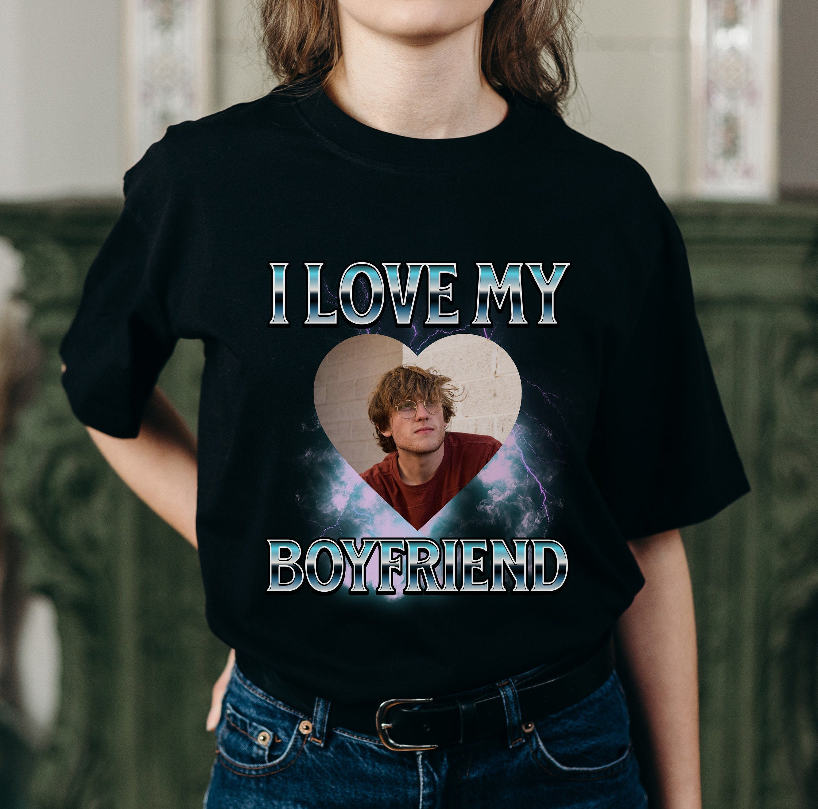 I Love My Boyfriend Custom Photo Shirt, 90s Vintage Bootleg, Valentines T-Shirt, Valentine Shirts, Valentines Gift-ilovevango
