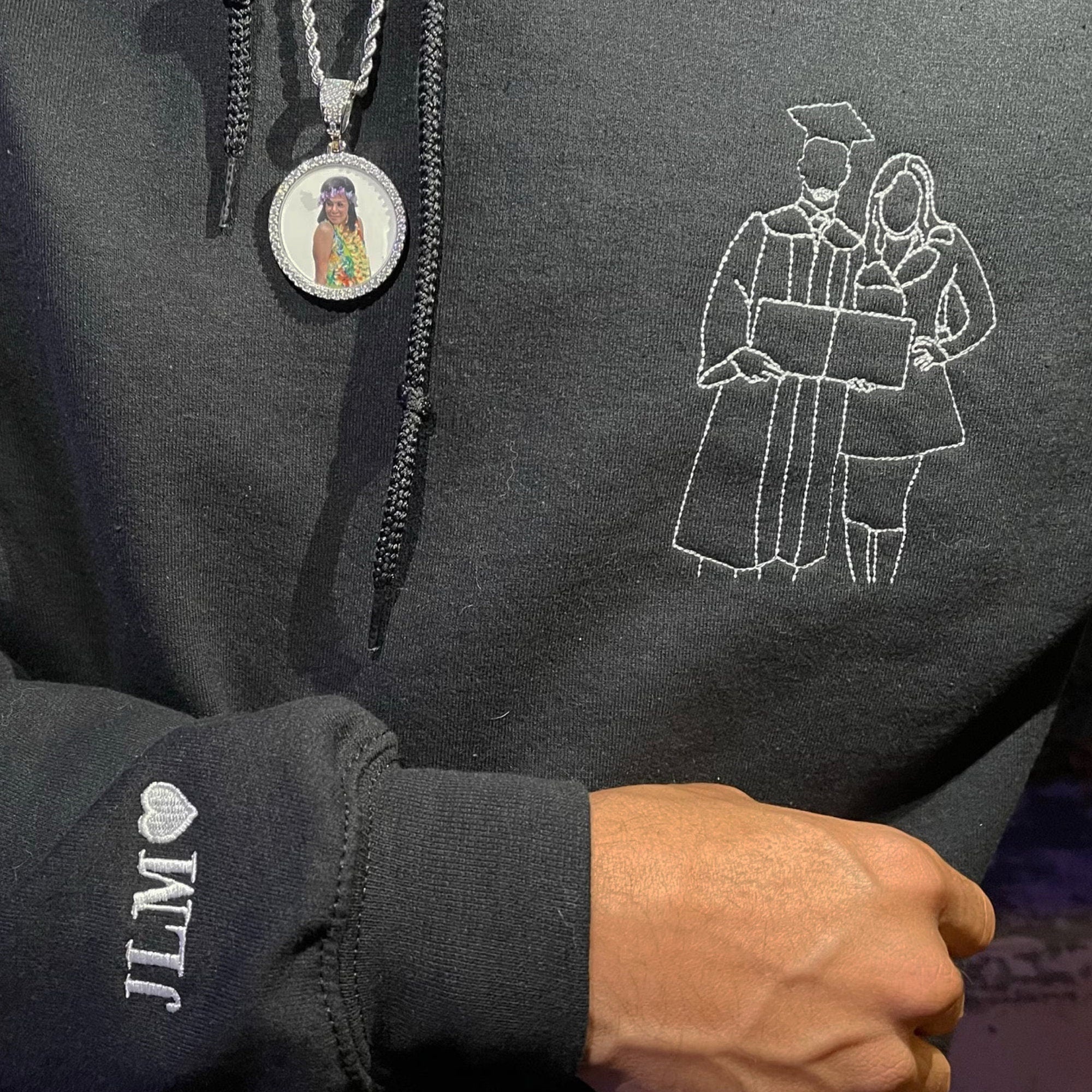 Custom Valentine's Day Couple Embroidered Portrait Photo Sweatshirt | Couple Anniversary Gift