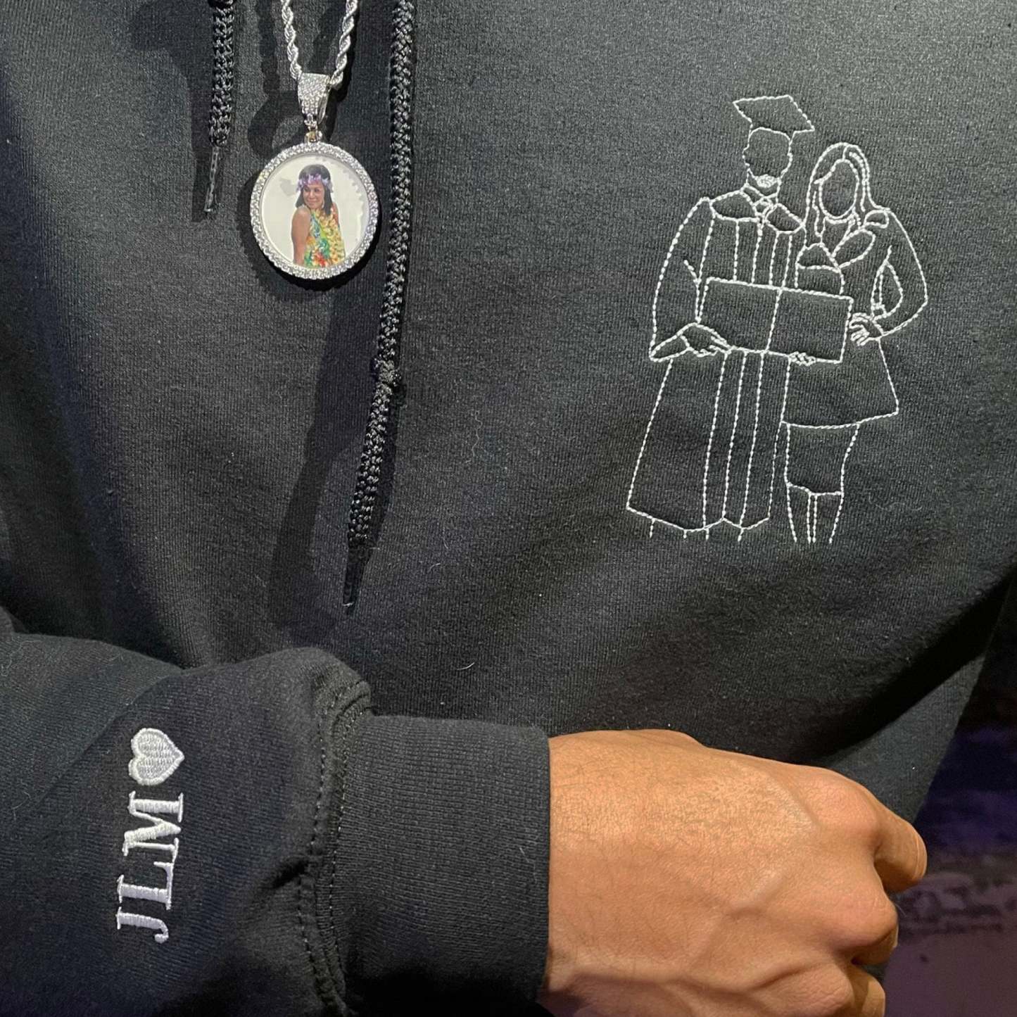 Custom Valentine's Day Couple Embroidered Portrait Photo Sweatshirt | Couple Anniversary Gift