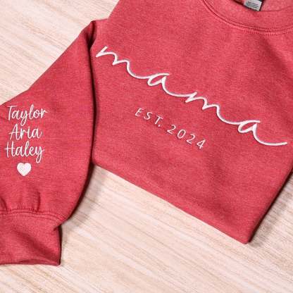 Custom Mama Embroidered Sweatshirt Personalized Mom Hoodie With Kids Names Sleeve Pregnancy Reveal Outfit  Mothers Day Gift-ilovevango