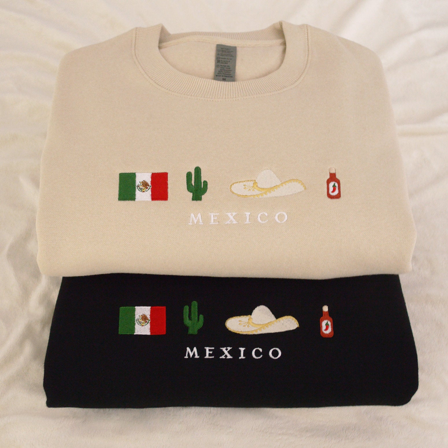 Mexico Embroidered Sweatshirt Crewneck, Flag, Sombrero Mariachi, Hot Chili Pepper, Cactus, Cinco de Mayo, Dia De Los Muertos-ilovevango