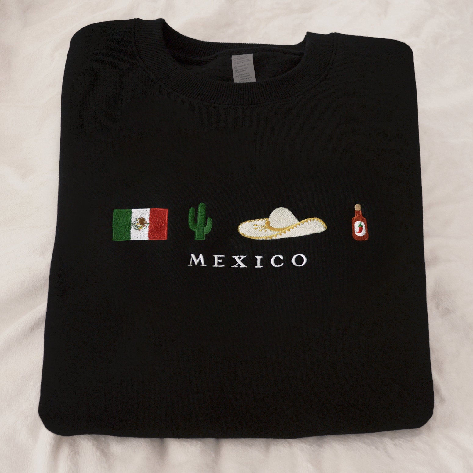 Mexico Embroidered Sweatshirt Crewneck, Flag, Sombrero Mariachi, Hot Chili Pepper, Cactus, Cinco de Mayo, Dia De Los Muertos-ilovevango