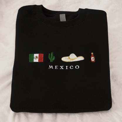 Mexico Embroidered Sweatshirt Crewneck, Flag, Sombrero Mariachi, Hot Chili Pepper, Cactus, Cinco de Mayo, Dia De Los Muertos-ilovevango