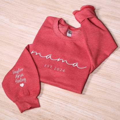 Custom Mama Embroidered Sweatshirt Personalized Mom Hoodie With Kids Names Sleeve Pregnancy Reveal Outfit  Mothers Day Gift-ilovevango