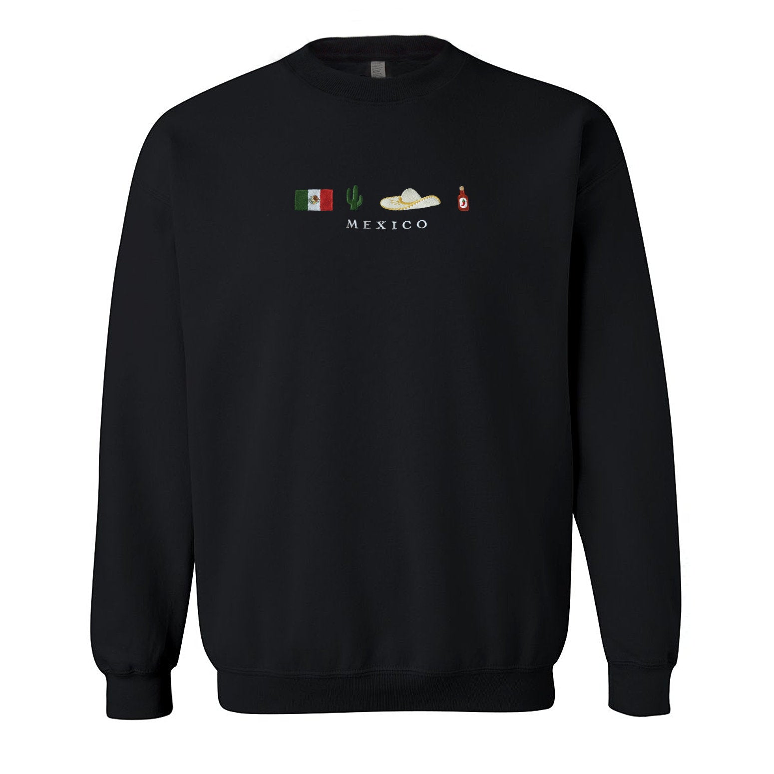 Mexico Embroidered Sweatshirt Crewneck, Flag, Sombrero Mariachi, Hot Chili Pepper, Cactus, Cinco de Mayo, Dia De Los Muertos-ilovevango