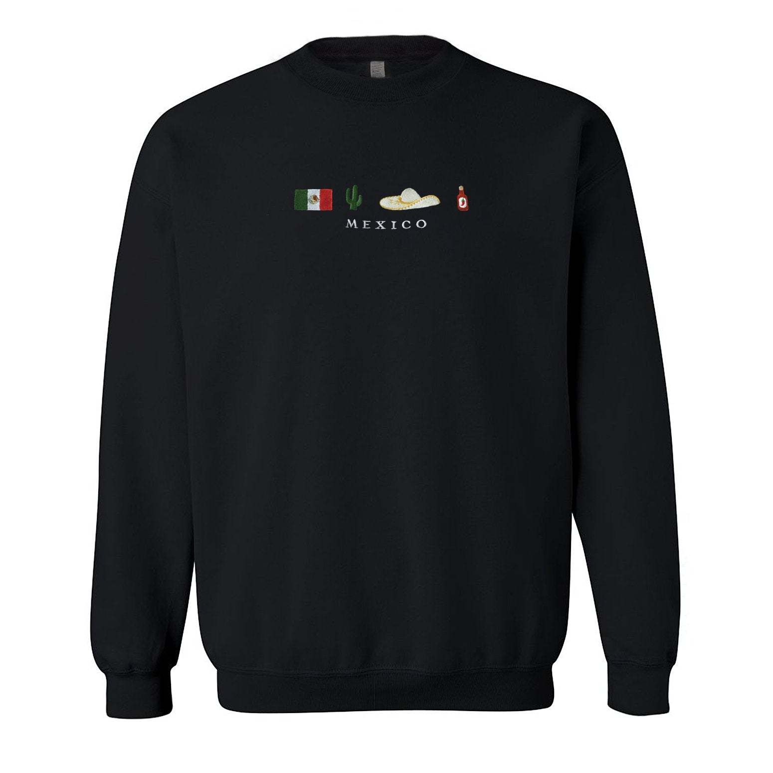 Mexico Embroidered Sweatshirt Crewneck, Flag, Sombrero Mariachi, Hot Chili Pepper, Cactus, Cinco de Mayo, Dia De Los Muertos-ilovevango