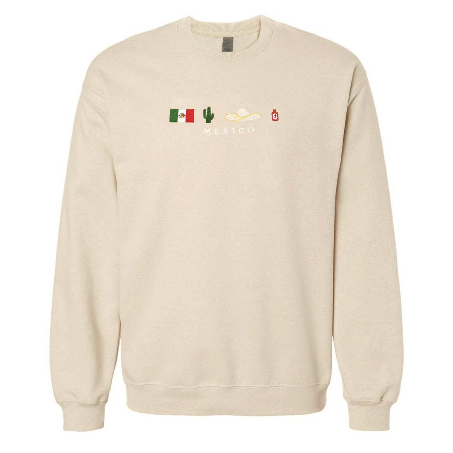 Mexico Embroidered Sweatshirt Crewneck, Flag, Sombrero Mariachi, Hot Chili Pepper, Cactus, Cinco de Mayo, Dia De Los Muertos-ilovevango