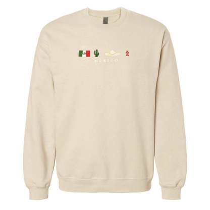 Mexico Embroidered Sweatshirt Crewneck, Flag, Sombrero Mariachi, Hot Chili Pepper, Cactus, Cinco de Mayo, Dia De Los Muertos-ilovevango