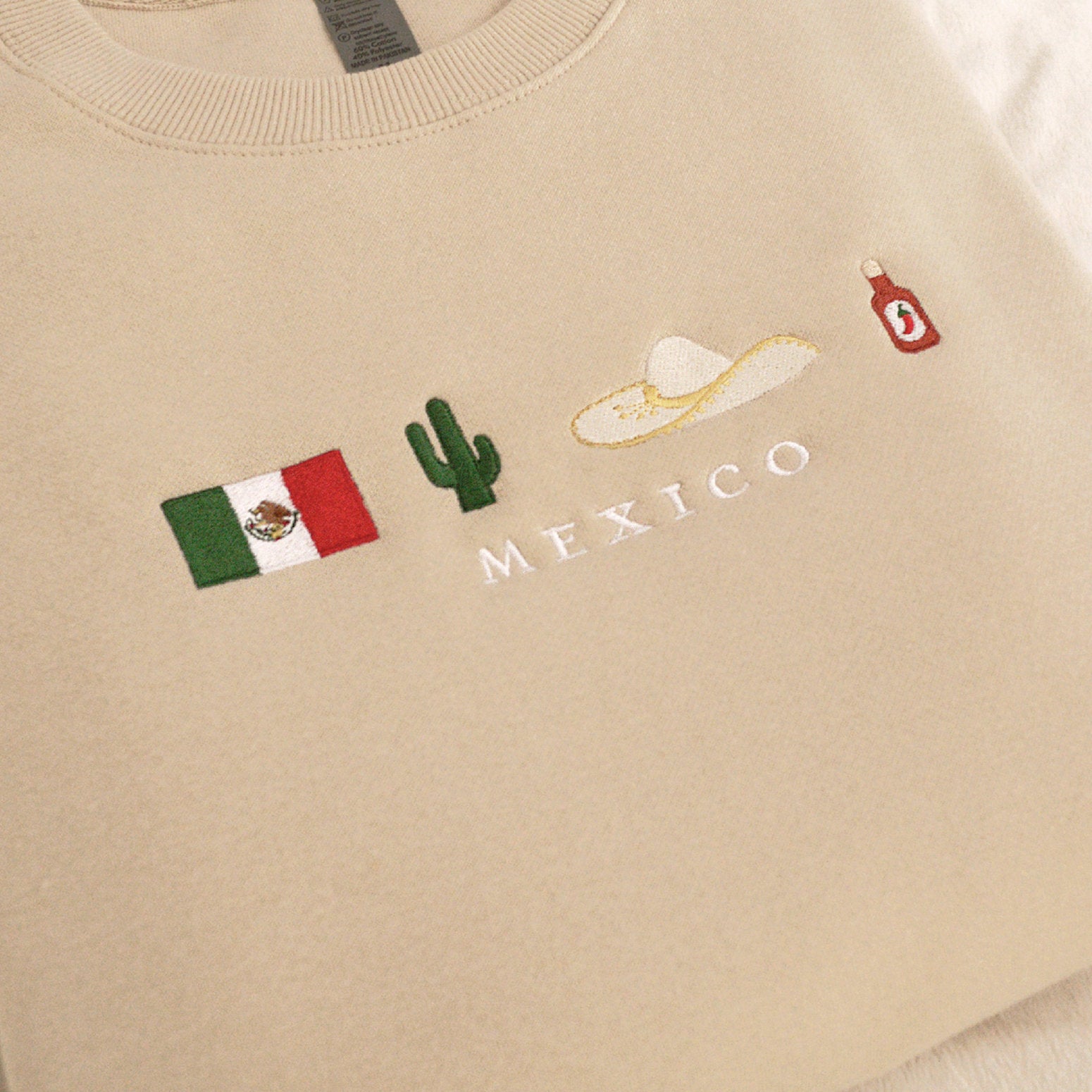 Mexico Embroidered Sweatshirt Crewneck, Flag, Sombrero Mariachi, Hot Chili Pepper, Cactus, Cinco de Mayo, Dia De Los Muertos-ilovevango