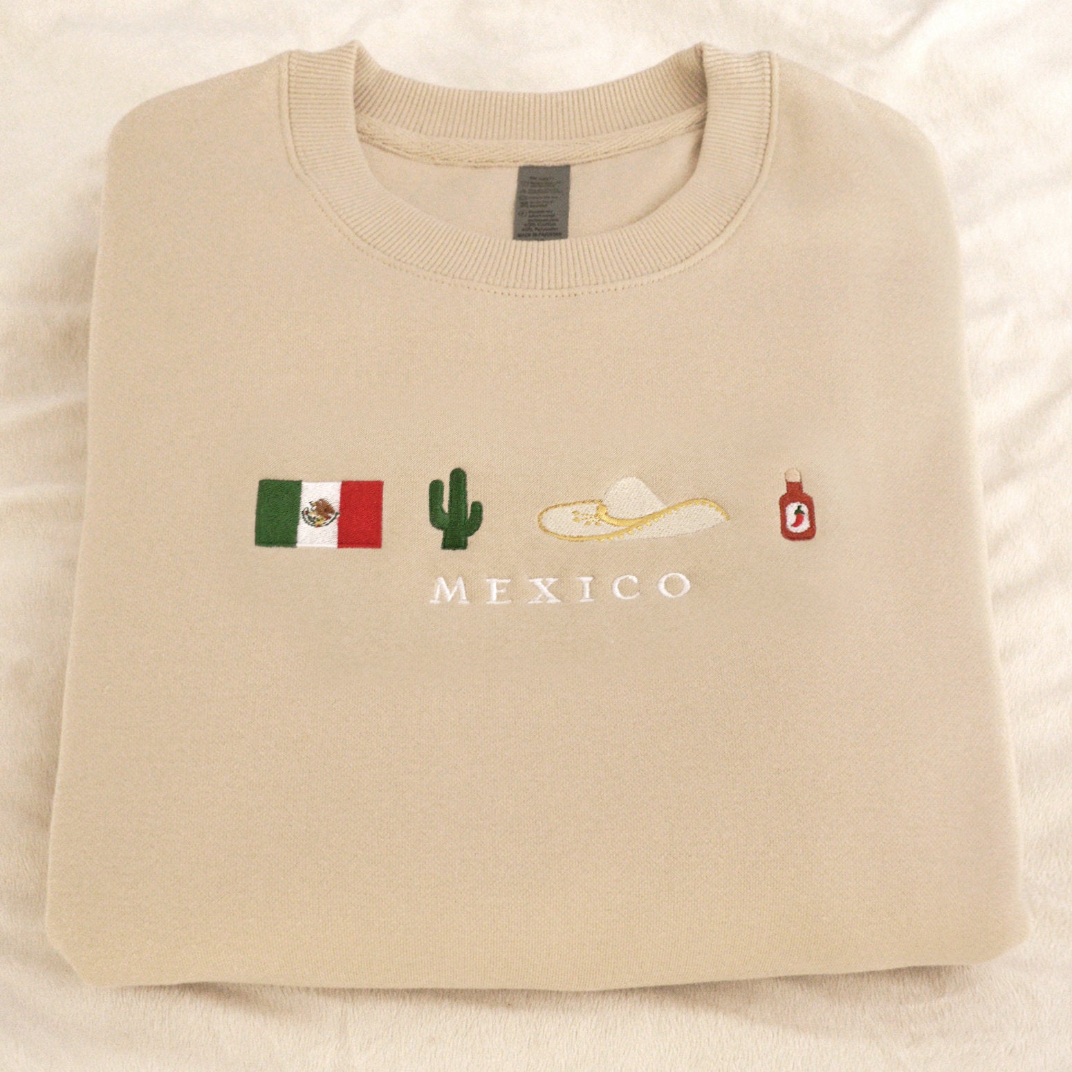 Mexico Embroidered Sweatshirt Crewneck, Flag, Sombrero Mariachi, Hot Chili Pepper, Cactus, Cinco de Mayo, Dia De Los Muertos-ilovevango