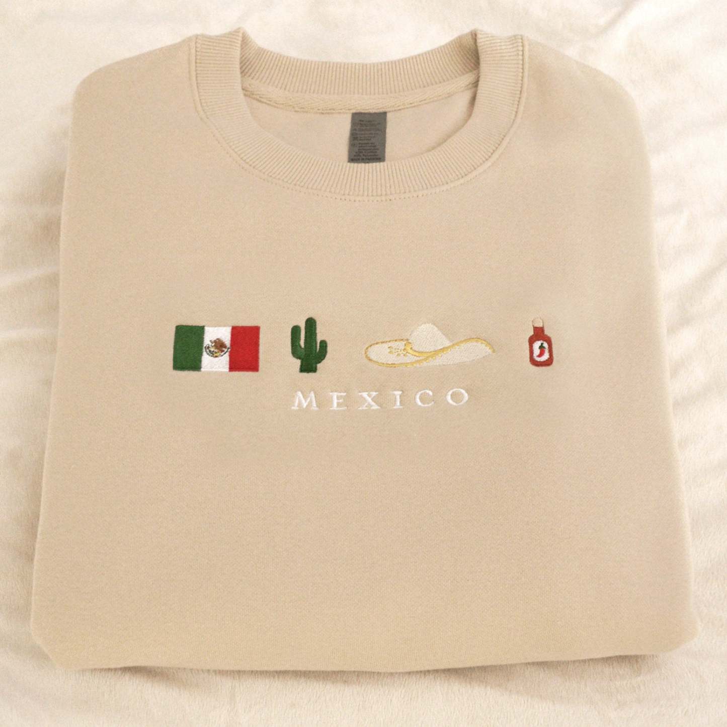 Mexico Embroidered Sweatshirt Crewneck, Flag, Sombrero Mariachi, Hot Chili Pepper, Cactus, Cinco de Mayo, Dia De Los Muertos-ilovevango